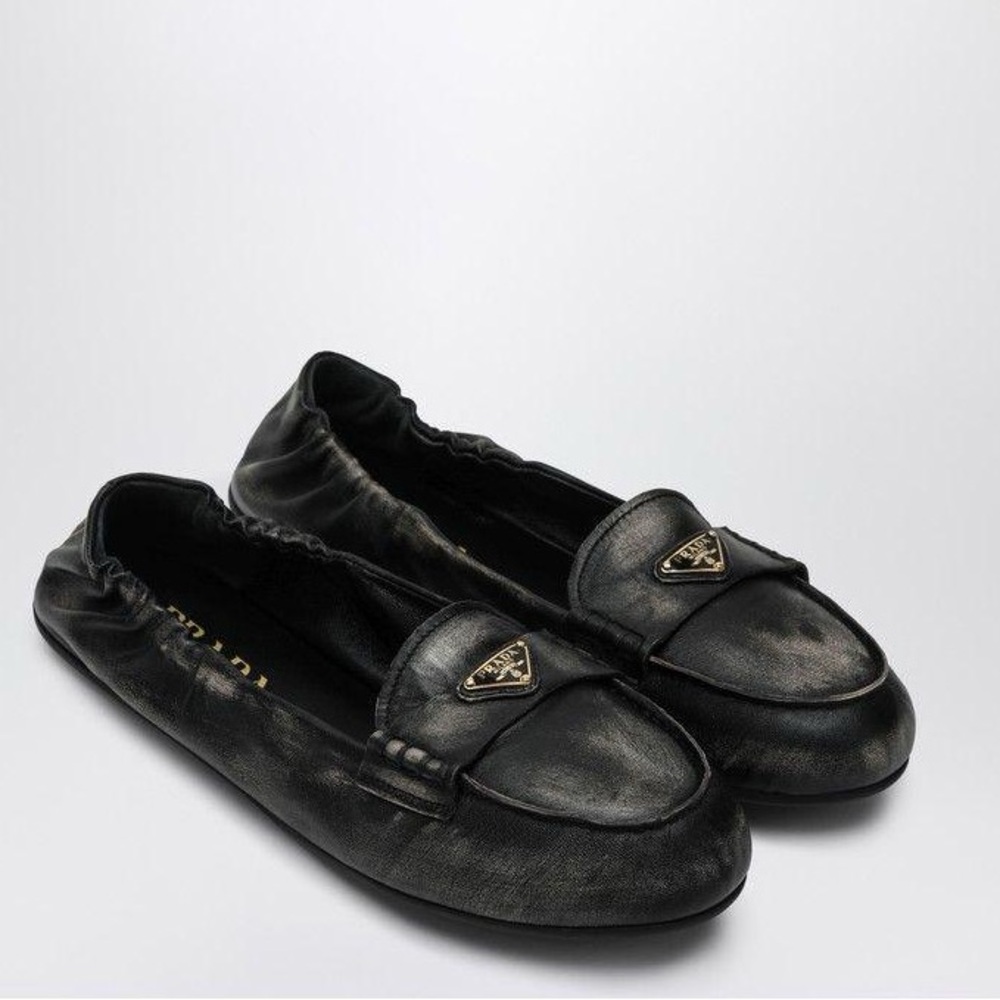 Prada Black Deconstructed And Flexible Nappa Leather Loafers Shoes $995 36.5